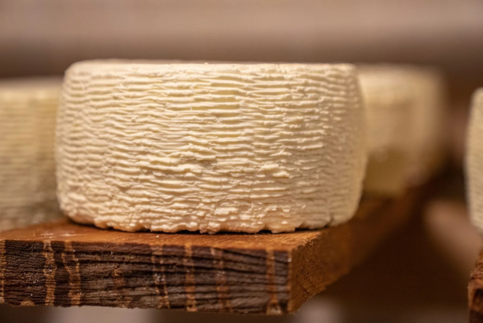 Peça inteira de queijo artesanal de casca amarelada