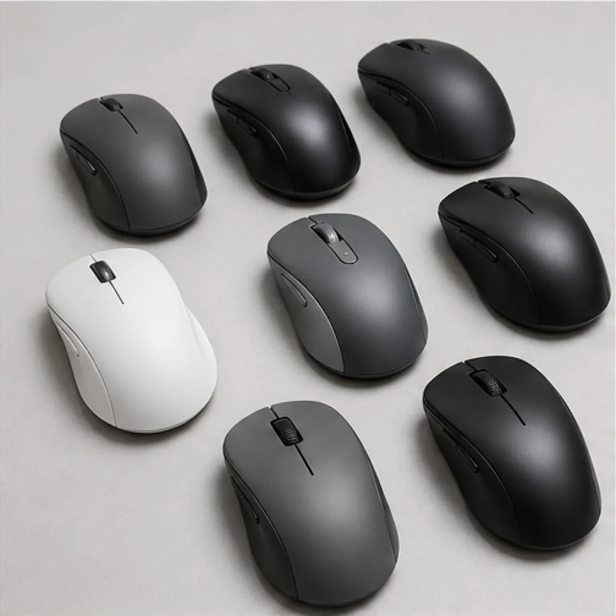 Família de mouses de computador em exposição neutra