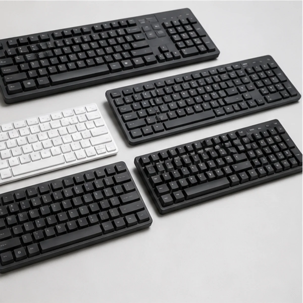 Família de teclados de computador em exposição neutra
